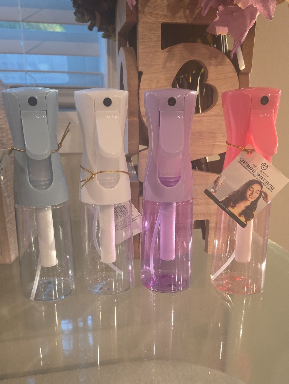 BAZIC BEAUTY Continuous Fine Mist Spray Bottle - 4pk - Pink, Purple, White, Blue
